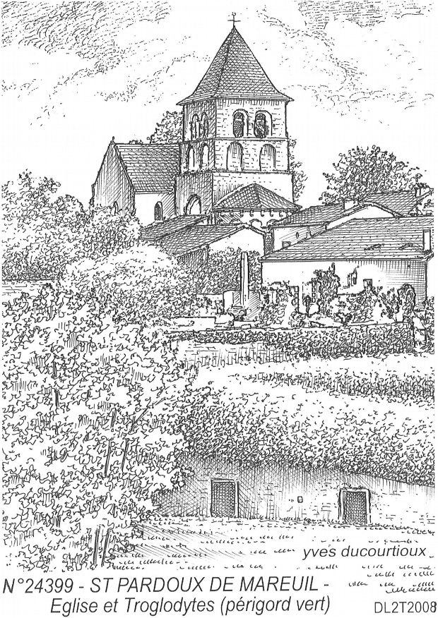 N 24399 - ST PARDOUX DE MAREUIL - église et troglodytes (p vert)
